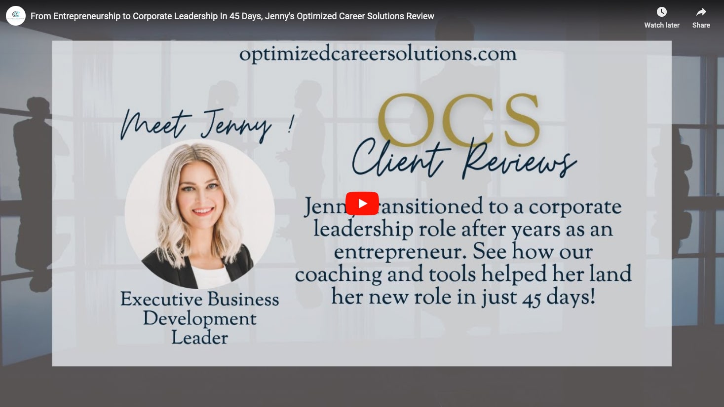 From Entrepreneurship to Corporate Leadership In 45 Days, Jenny's Optimized Career Solutions Review